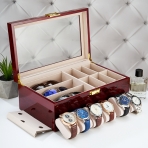 M-YW-62274 (4) Шкатулка из МДФ для 6 часов, 3 очков и отделениями для аксессуаров. 24*21*13см.