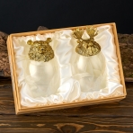 M-7324 (24) Набор из 2-х бокалов для виски Медведь и Лось 24K Gold Color Plated 350 мл, 7,5х7,5х13см
