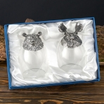 M-7325 (24) Набор из 2-х бокалов для виски Медведь и Лось 18K Silver Plated, 350 мл, 7,5х7,5х13 см
