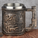 M-YW-21838 (36) Кружка "Охотник", нержавеющая сталь/искусственный камень, 430 мл., 15х10,5