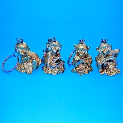 KE-58007 (20н.) 3,5*3*4см  Набор из 24-х обезьянок с подковами, золот.электроплейтинг, 4 вида