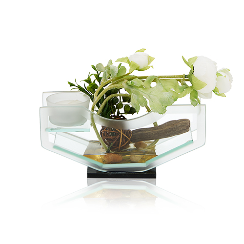 BL-03500 (16) 18,5*7*15см. Подсвечник-композиция со свечей и цветами