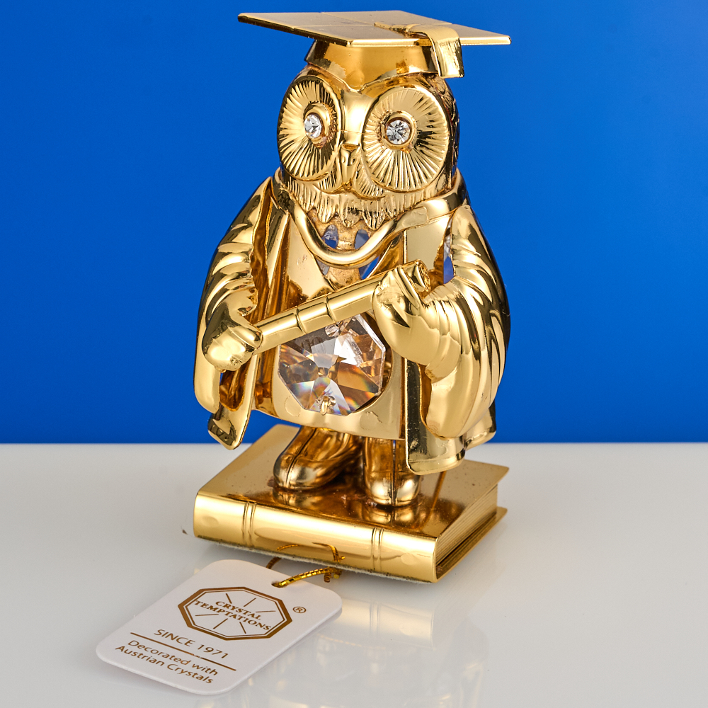 M-U-4376 (144)  4*4*7,5см  Сова магистр с 3-мя прозрачными хрусталиками, позолоченная