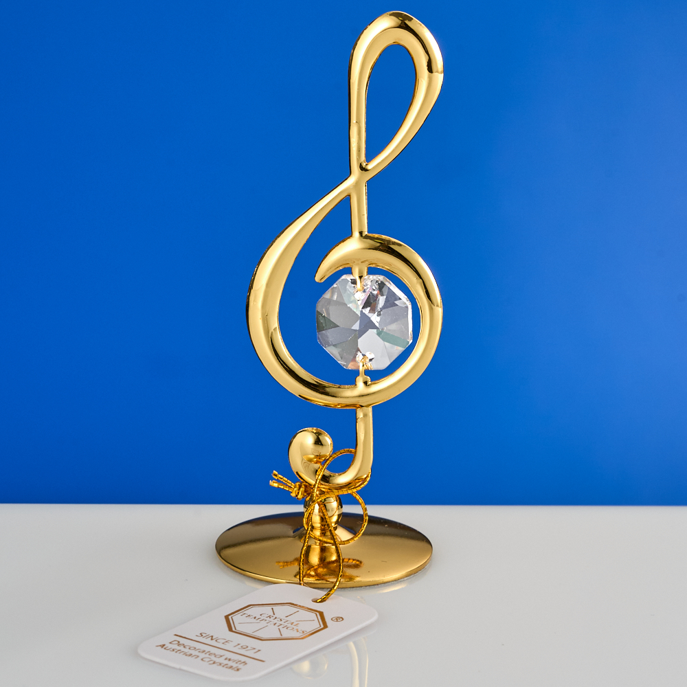 M-U-4496 (144) 3,2*3,2*8см. Скрипичный ключ, с прозрачным хрусталиком позолоченный