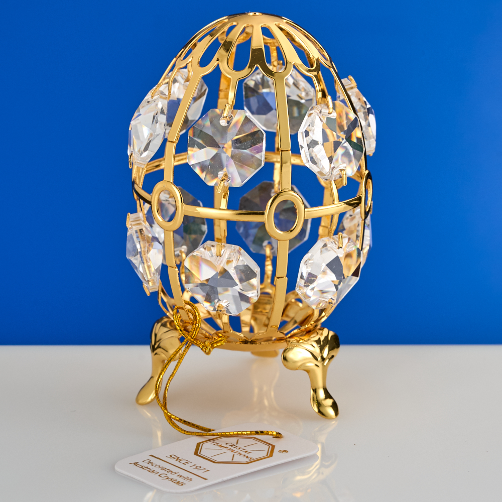 M-U-3034-D (144)  Яйцо с 12 прозрачными хрусталиками, позолоченное, 4,5*7 см.
