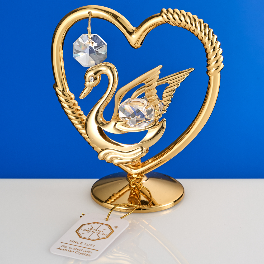 M-U-3418 (144) 7*6*8 см. Сердце с лебедем с 3 хрусталиками