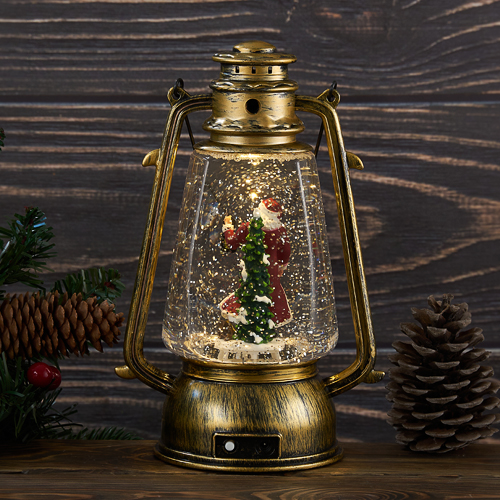 M-AO-21014 (6) Фонарь LED с эффектом снегопада и композицией из полистоуна, 15,5*11*23,5cм