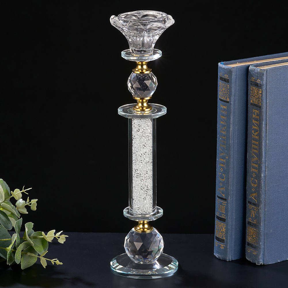 M-YW-061100 (24) Подсвечник из хрустального стекла с насыпными стразами, 7*7*26 см.