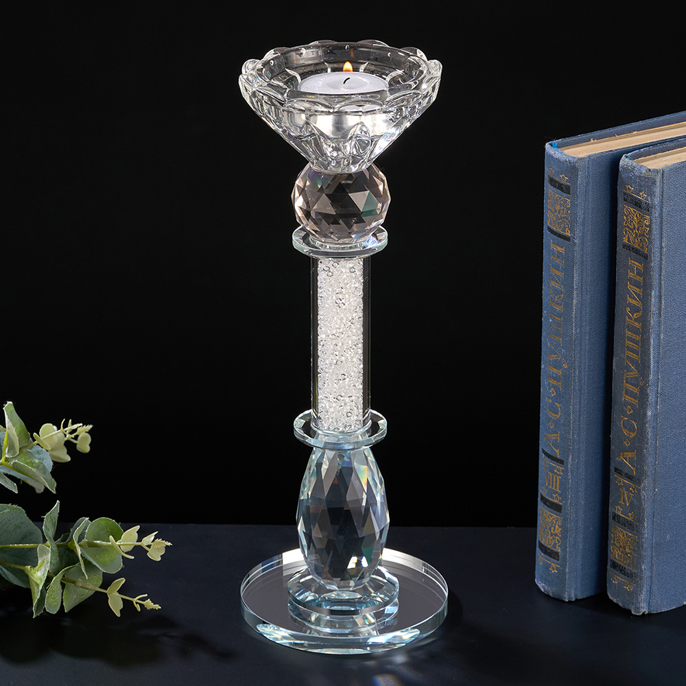 M-YW-061101 (24) Подсвечник из хрустального стекла с насыпными стразами, 9*9*24,5 см.