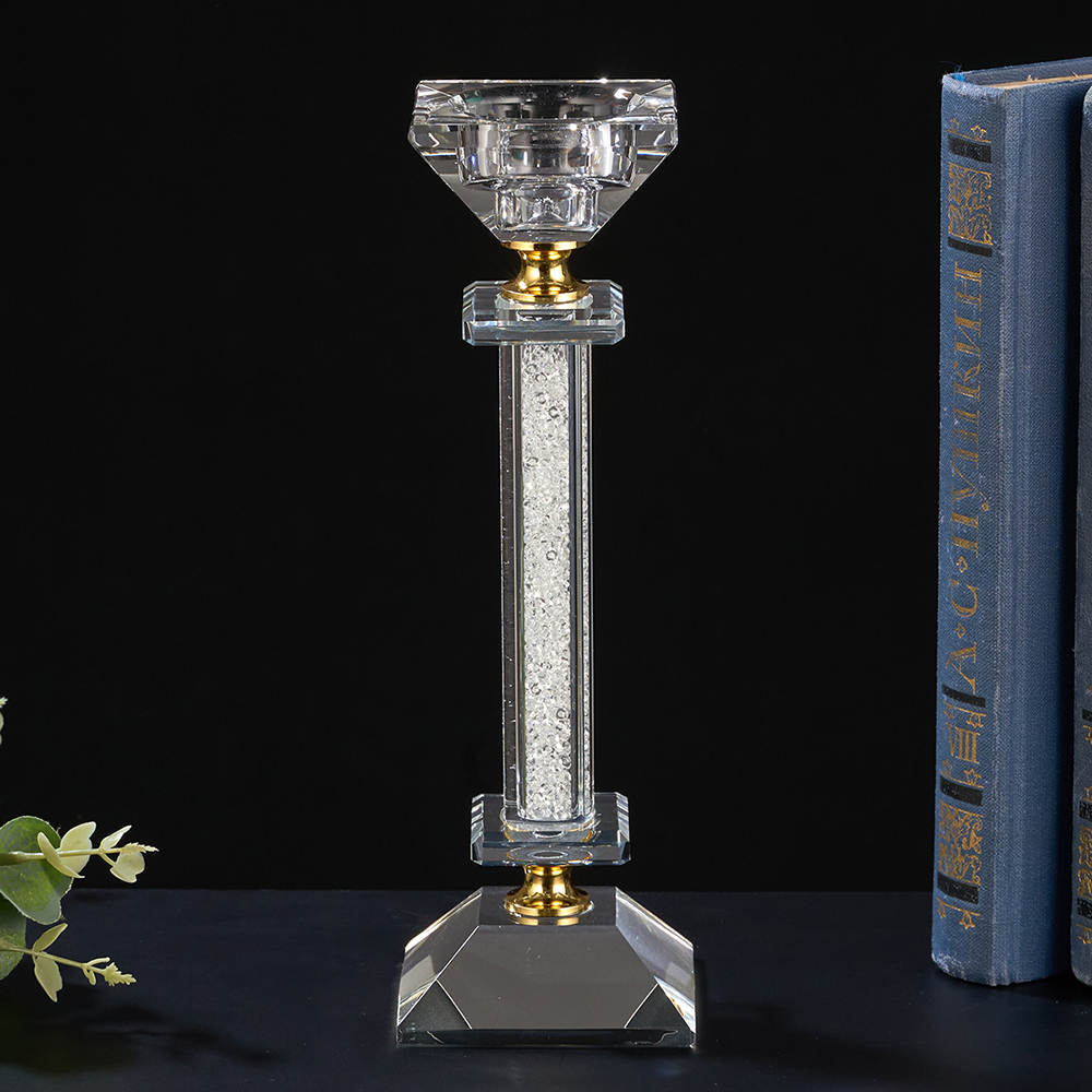 M-YW-061102 (36) Подсвечник из хрустального стекла с насыпными стразами, 6,5*6,5*21 см.