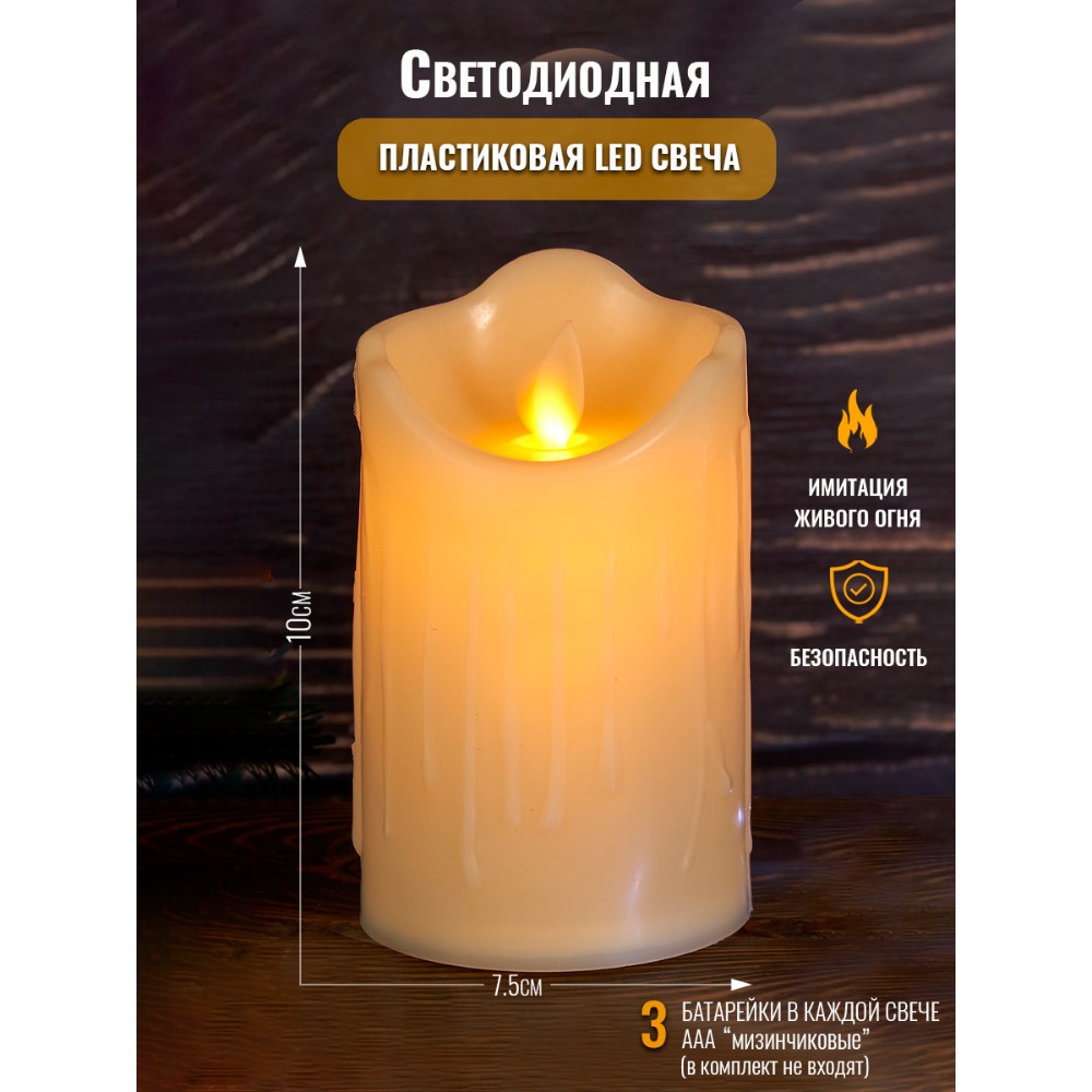 SA-041583 (240) Пластиковая свеча со светодиодом, 7,5*10см