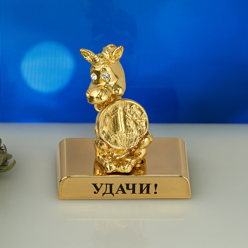 ST-HORSE3/D  Лошадка с монеткой на подставке и с пожеланием 