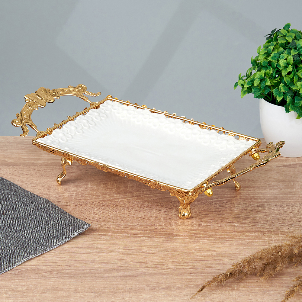 M-103089 (20) Блюдо для закусок с фарфоровой тарелкой, 38*18*7см.