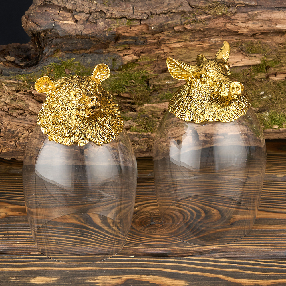 M-7327 (24) Набор из 2-х бокалов для виски Медведь и Кабан 24K Gold Color Plated 350мл, 7,5х7,5х13см