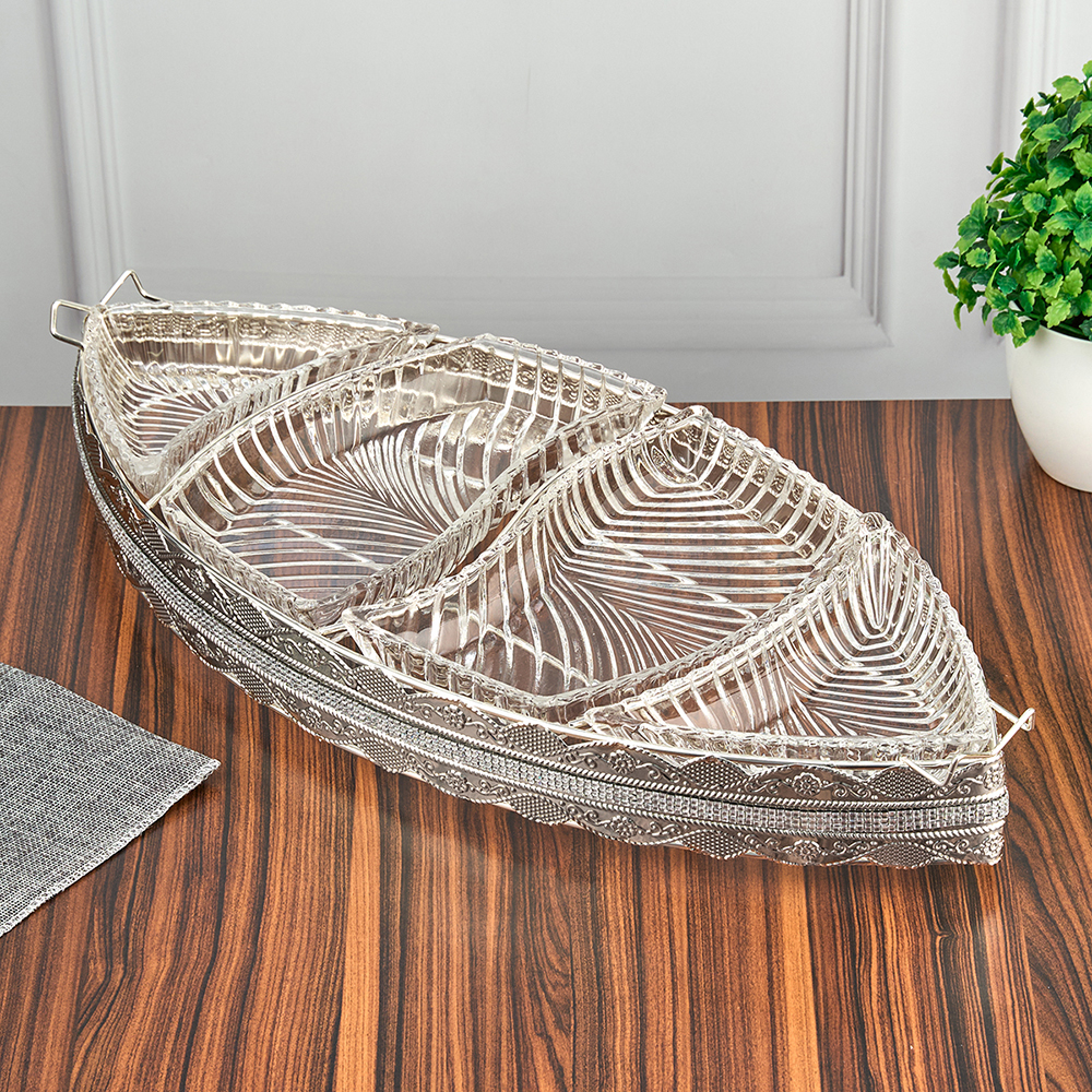 M-YW-28028 (10) Менажница с 4-мя стеклянными съемными чашами, 50,5х24х7 см.