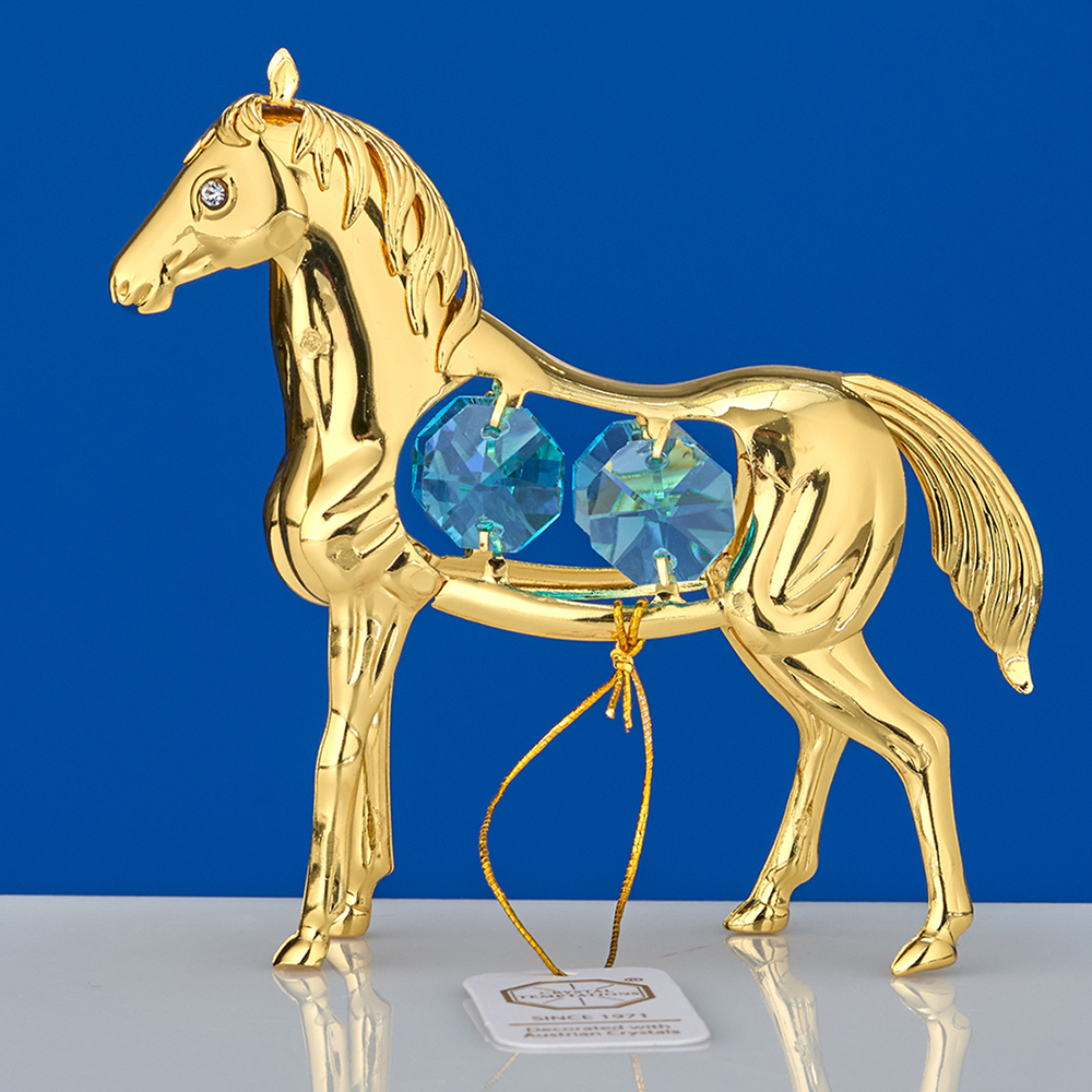 M-U-4552/LB (96)  Лошадь с 4-мя голубыми хрусталиками, 9х3х9 см.