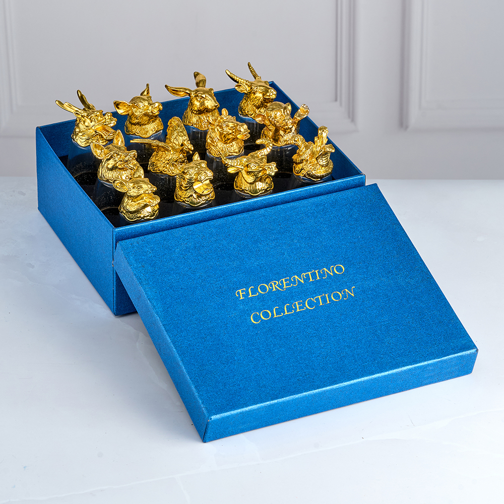 R-97017 (24) Набор 12 стопок-перевертышей Знаки зодиака 30мл, 24K Gold Color Plated, d=4,2см h=7,8см