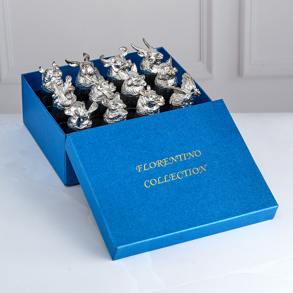 R-97018 (24) Набор из 12 стопок-перевертышей Знаки зодиака 30мл., 18K Silver Plated, d=4,2см h=7,8см