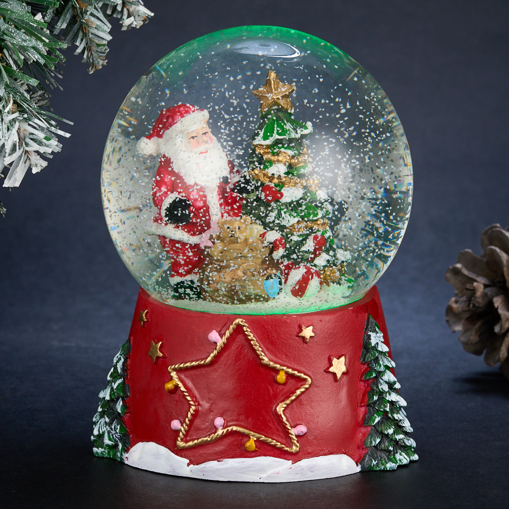 M-HY-15815 (8) Стеклянный шар с фигуркой из полистоуна и LED подсветкой, 10,5х10,5х13см.