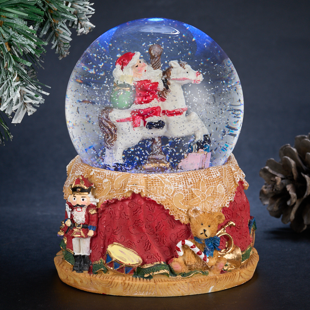 M-HY-15816 (8) Стеклянный шар с фигуркой из полистоуна и LED подсветкой, .11х11х14 см.