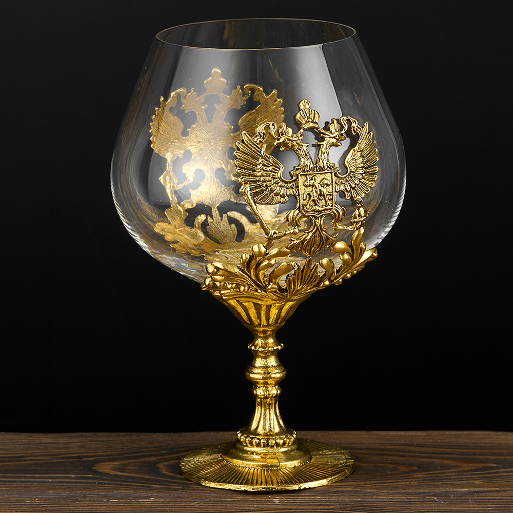 M-96236 (12) Бокал для виски и коньяка "Герб России", 700 мл., 24K Goldplated, 11х11х17 см