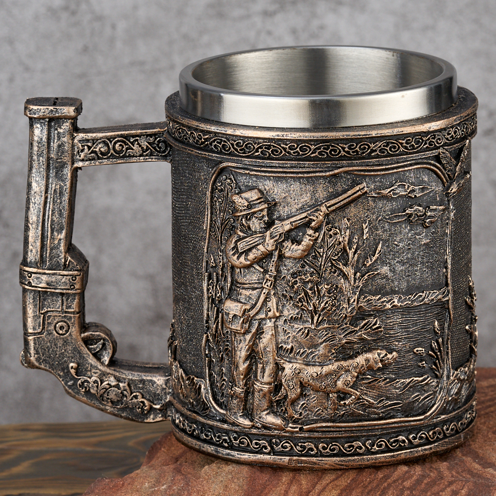 M-YW-21838 (36) Кружка "Охотник", нержавеющая сталь/искусственный камень, 430 мл., 15х10,5