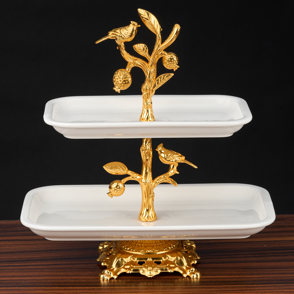 M-62030 (12) Фруктовница 2-х ярусная с Птичками, 30,5х18х32,5 см.