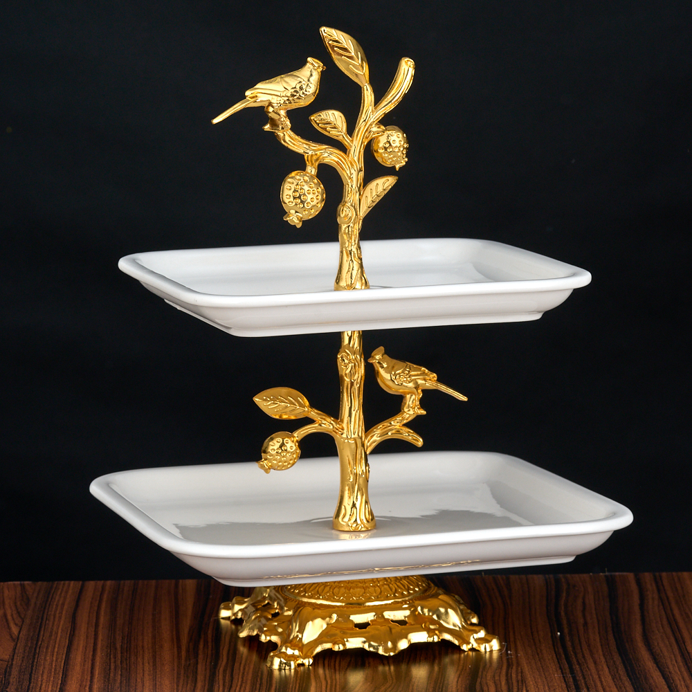 M-62031 (12) Фруктовница 2-х ярусная с Птичками, 24,5х24,5х32 см.