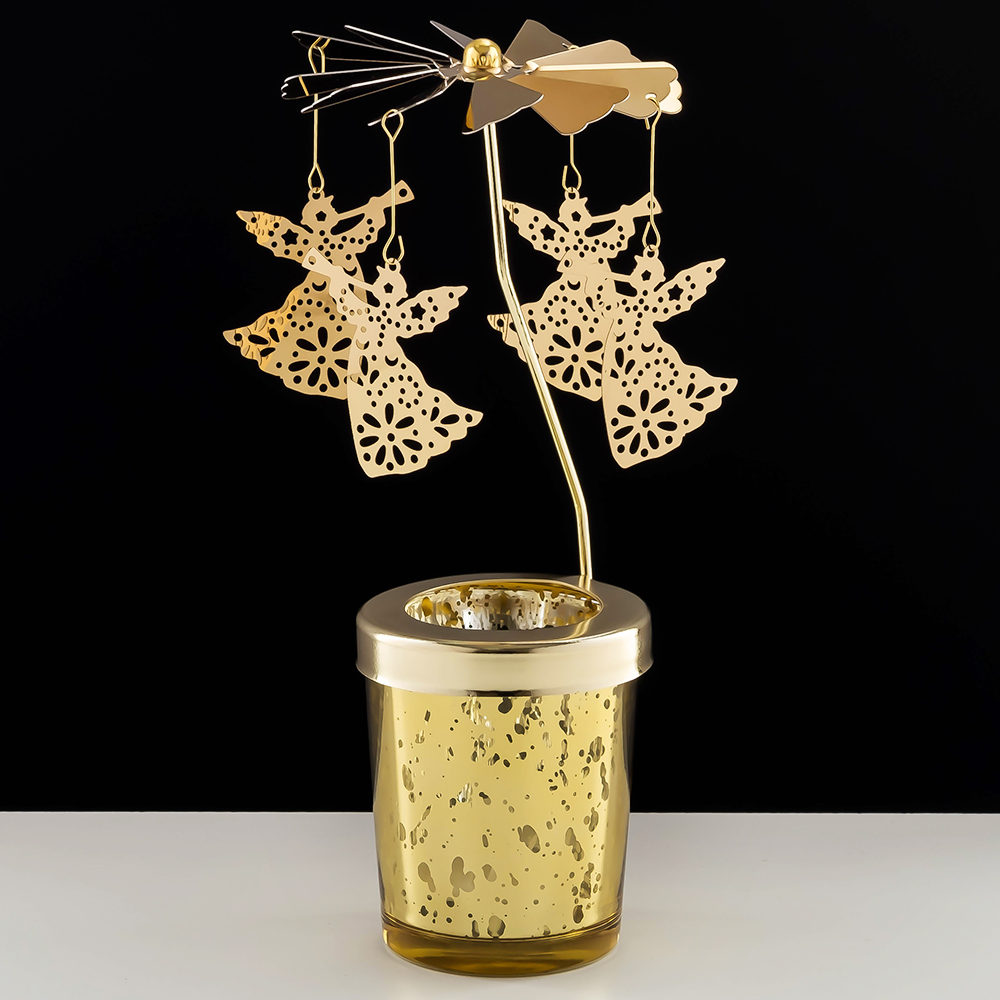 M-YW-062132 (40)  Подсвечник "Ангелы" вращающийся от свечи, 24K Gold Color Plated, 8х8х18 
