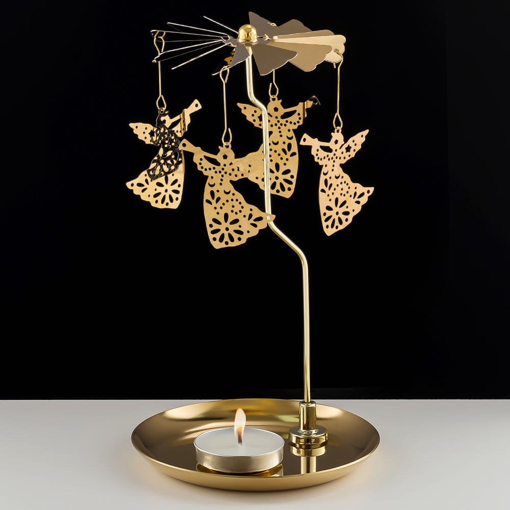 M-YW-062138 (40)  Подсвечник "Ангелы" вращающийся от свечи, 24K Gold Color Plated, 10х10х1