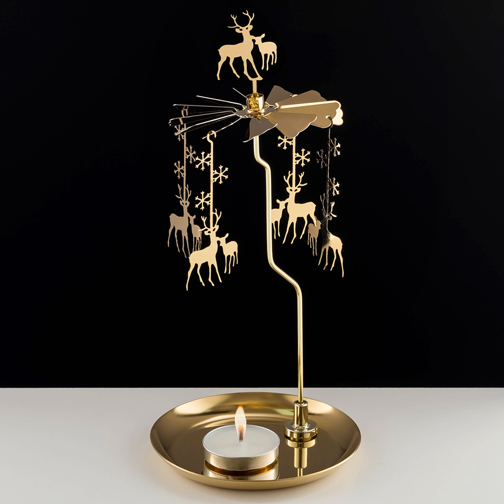 M-YW-062139 (40)  Подсвечник "Олени" вращающийся от свечи, 24K Gold Color Plated, 10х10х19