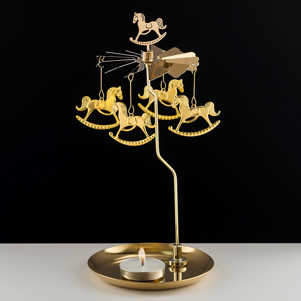 M-YW-062141 (40)  Подсвечник "Лошади" вращающийся от свечи, 24K Gold Color Plated, 10х10х1