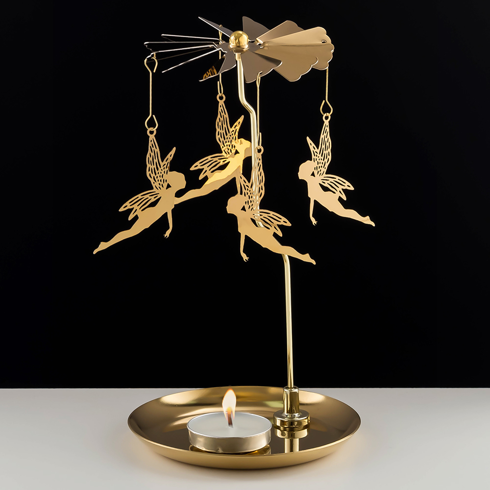 M-YW-062142 (40)  Подсвечник "Феи" вращающийся от свечи, 24K Gold Color Plated, 10х10х19 с