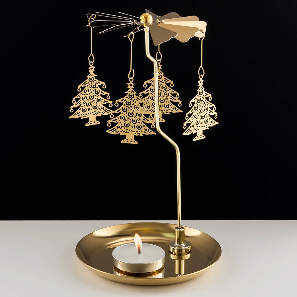 M-YW-062143 (40)  Подсвечник "Елочки" вращающийся от свечи, 24K Gold Color Plated, 10х10х1