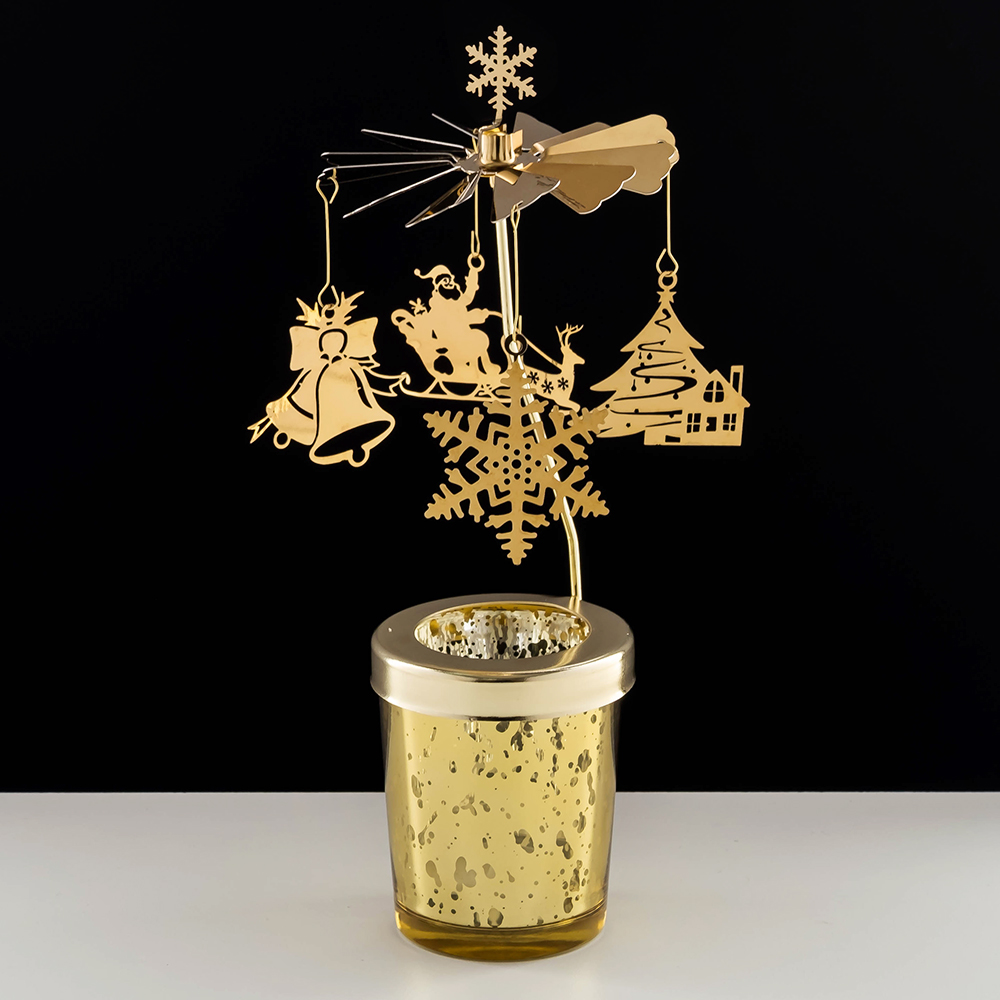 M-YW-062154 (40)  Подсвечник "Новогодний" вращающийся от свечи, 24K Gold Color Plated, 8х8