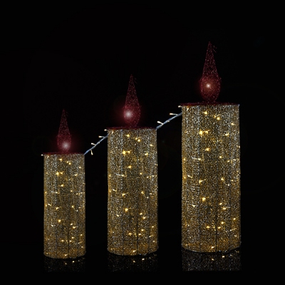 PP-00047 (1) Три свечи со светодиодами  60*30/75*35/90*40см