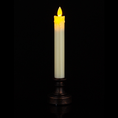 M-YW-00264 (120) Пластиковая свеча на подставке с дрожащим язычком, 1 светод, на батарейках, 28*6см