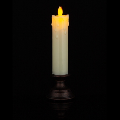 M-YW-00266 (72) Пластиковая свеча на подставке с дрожащим язычком, 1 светод, на батарейках, 28*7.5см