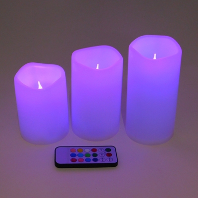 M-YW-00364 (32) Набор из 3-х пластиковых свечей, МУЛЬТИ, с пультом, D=7,5, H=14/12.5/10.5 см
