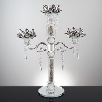 M-YW-62203 (6) Канделябр трехрожковый из хрустального стекла в серебрянном цвете, 28*10*42,5см.