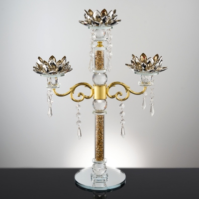 M-YW-62204 (6) Канделябр трехрожковый из хрустального стекла в золотом цвете, 28*10*42,5см.