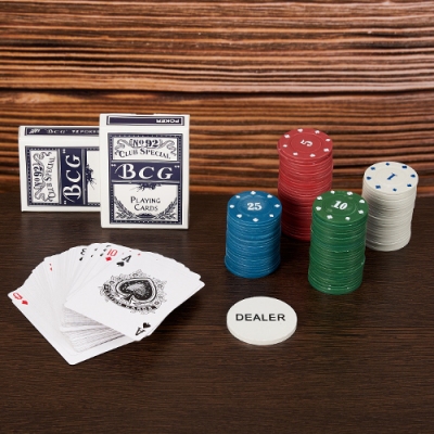 M-YW-81159 (18) Набор "Покер" из100 фишек с номеналом и картами, в металлической коробке,2