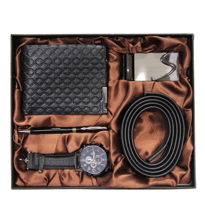 DJ-9737 Набор для мужчин из 5 предметов: ремень, пряжка для ремня, портмоне, ручка, часы.