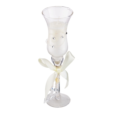 GSS-07800 (48) 5,5*5.5*19см. Подсвечник в виде бокала на одну свечу со стразами и бантом, в упаковке