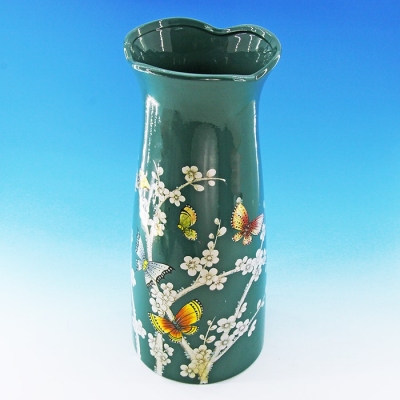 NI-01128 (8)  Вваза для цветов голубая с сакурой и птицами, керамика 15*15*33см
